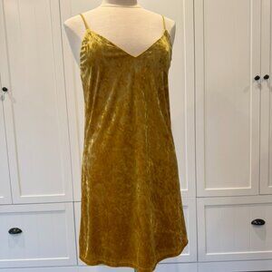 BP. Mustard Yellow Velvet Slip Dress Crushed Velour Mini